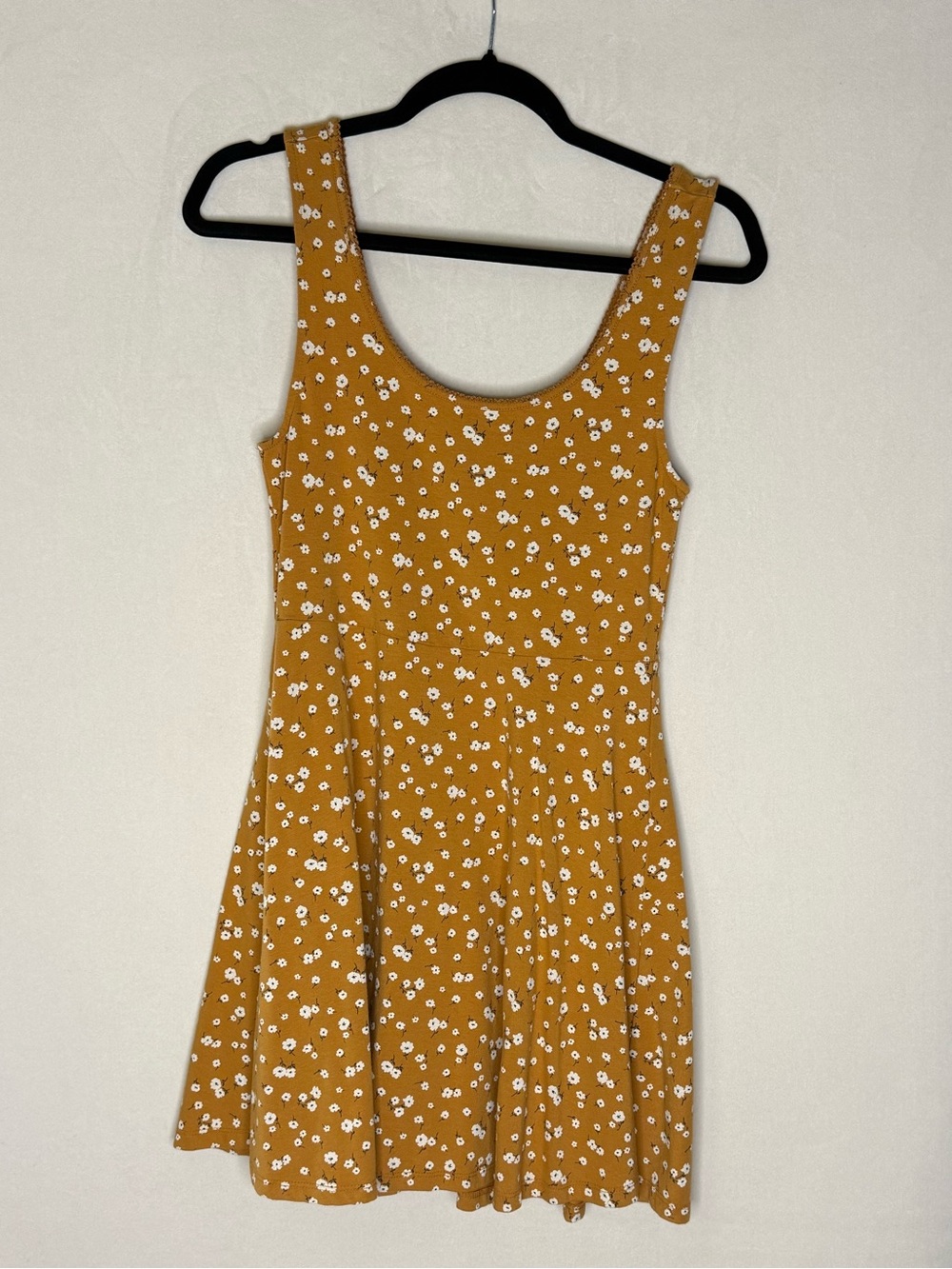 Forever 21 Mustard Floral Scoop Neck Mini Dress